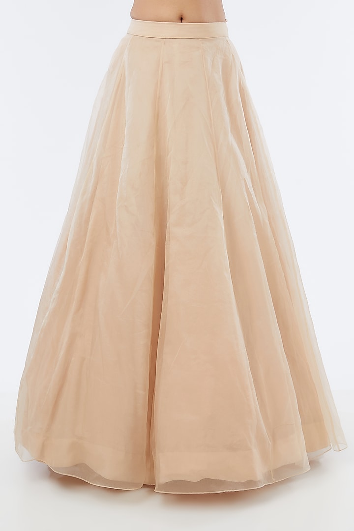 Peach Organza Hand Embroidered Jacket Bridal Lehenga Set by Kalighata at Pernia's Pop Up Shop
