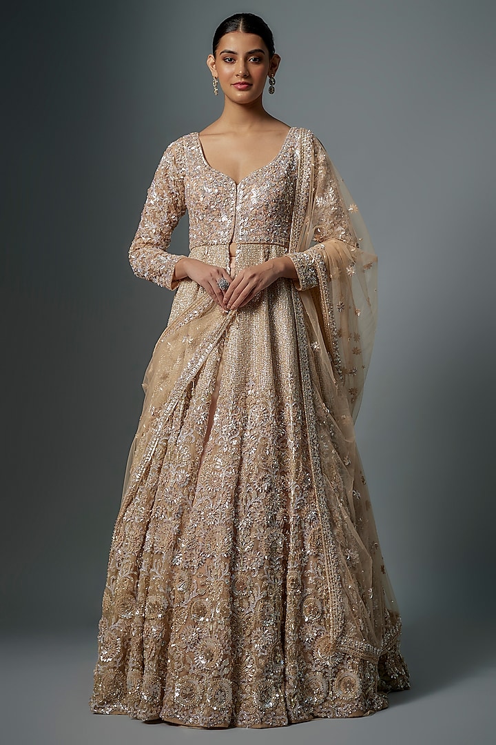 Grey Raw Silk Hand Embroidered Jacket Bridal Lehenga Set by Kalighata at Pernia's Pop Up Shop