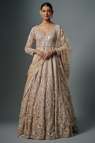Grey Raw Silk Hand Embroidered Jacket Lehenga Set by Kalighata