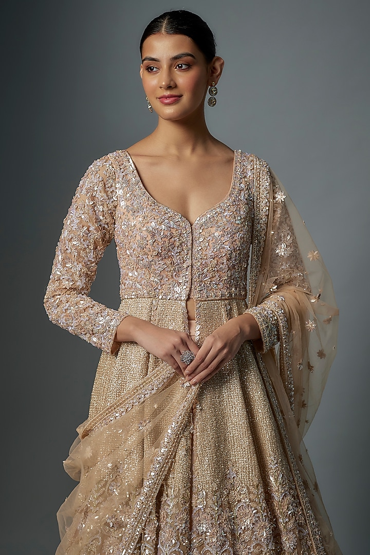 Grey Raw Silk Hand Embroidered Jacket Bridal Lehenga Set by Kalighata at Pernia's Pop Up Shop