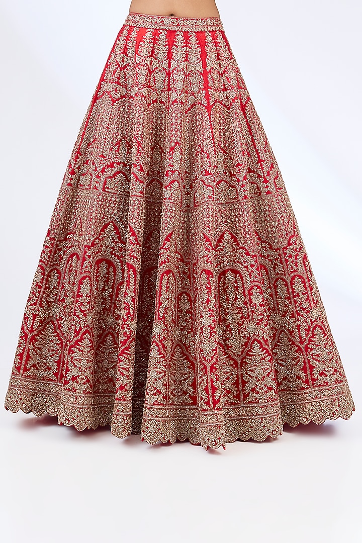 Red Raw Silk Zardosi Embellished Bridal Lehenga Set by Kalighata at Pernia's Pop Up Shop