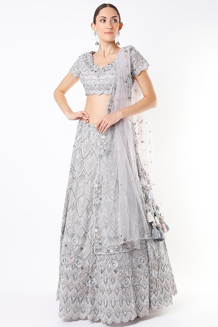 Lilac Embroidered Bridal Lehenga Set by Kalighata at Pernia's Pop Up Shop