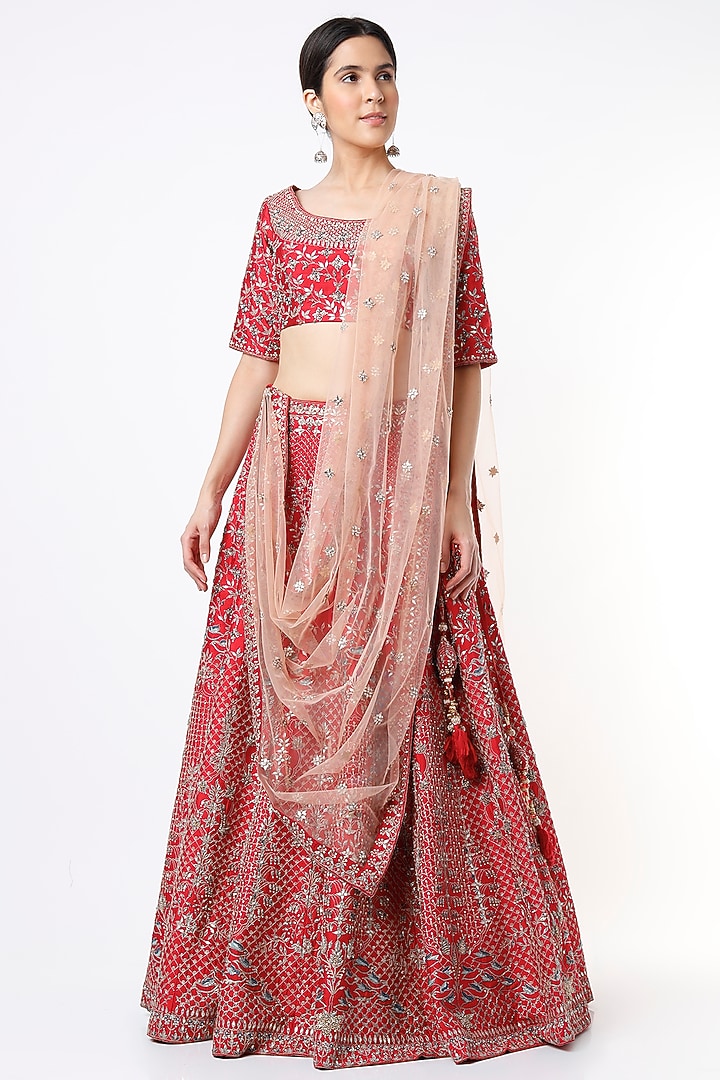 Red Embellished Bridal Lehenga Set by Kalighata at Pernia's Pop Up Shop