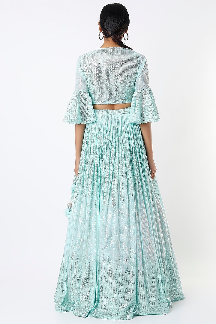 Medium Turquoise Embroidered Wedding Lehenga Set by Kalighata at Pernia's Pop Up Shop