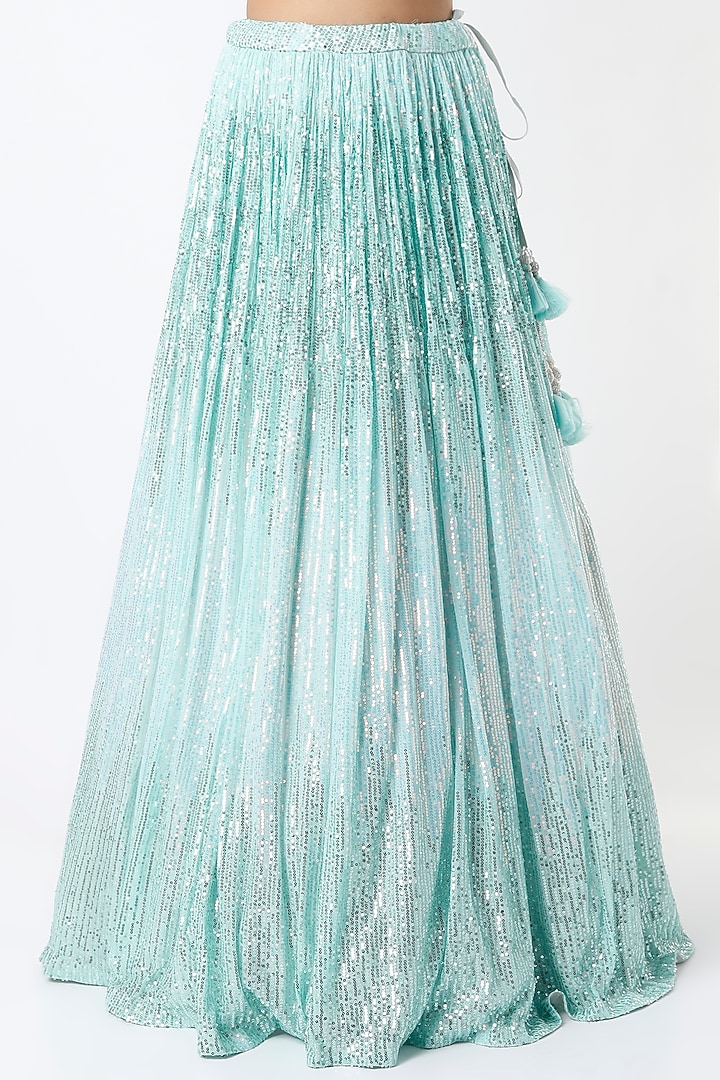 Medium Turquoise Embroidered Wedding Lehenga Set by Kalighata at Pernia's Pop Up Shop