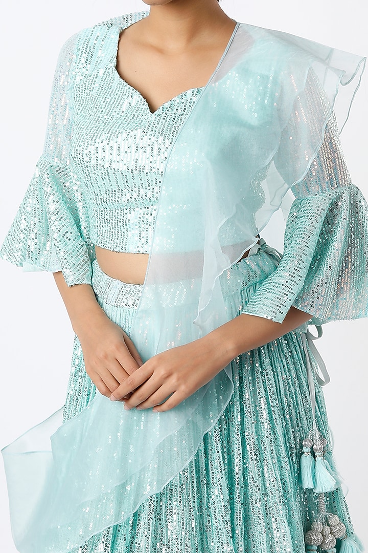 Medium Turquoise Embroidered Wedding Lehenga Set by Kalighata at Pernia's Pop Up Shop