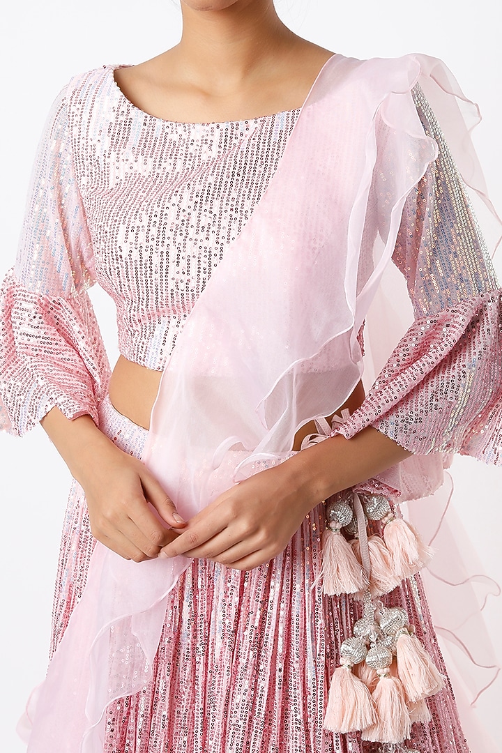 Blush Pink Embroidered Wedding Lehenga Set by Kalighata at Pernia's Pop Up Shop