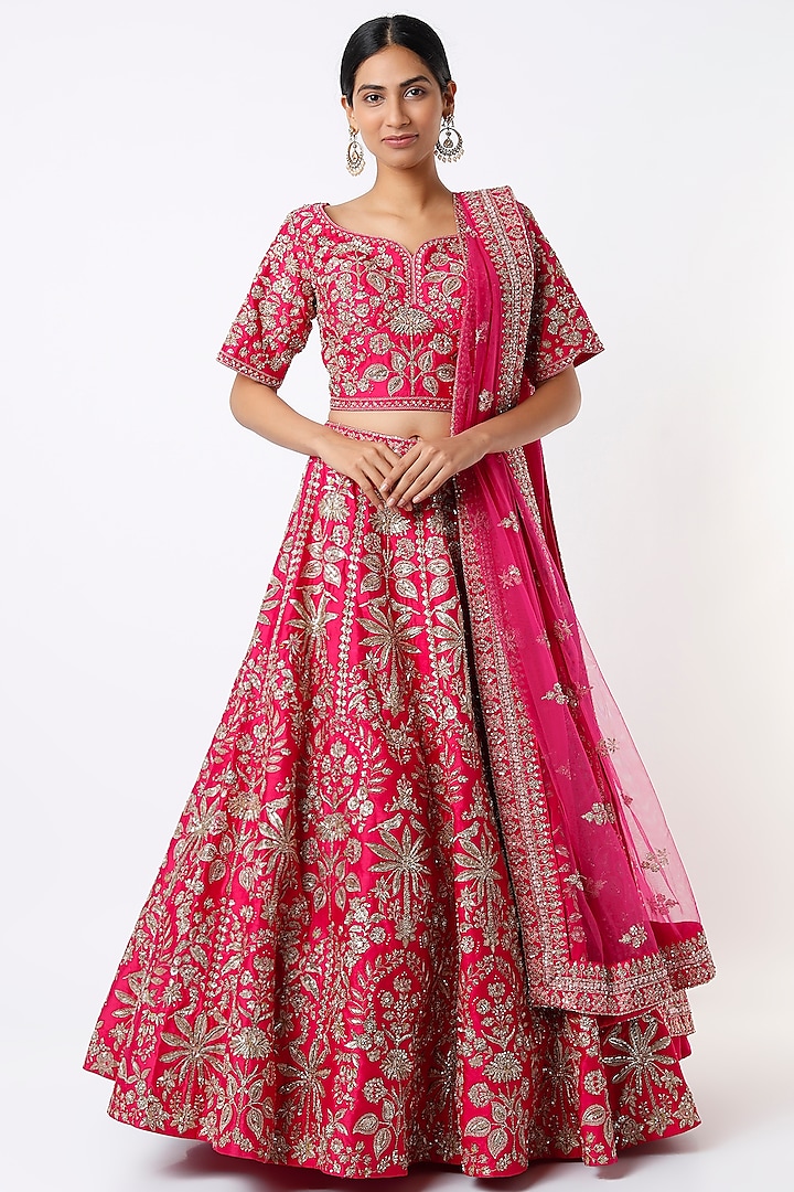 Rani Raw Silk Embroidered Lehenga Set by Kalighata