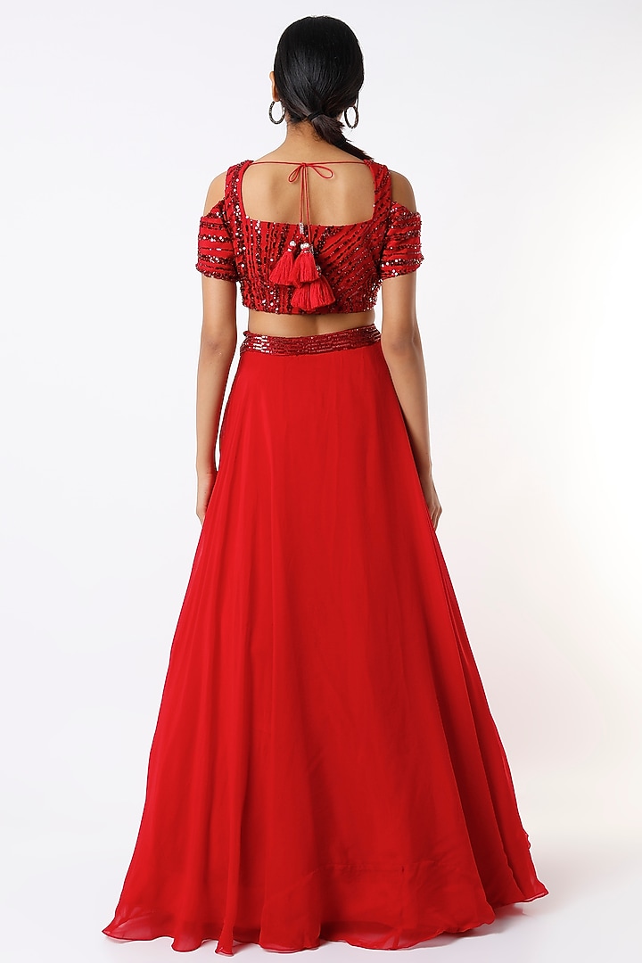 Kilol Organza Red Kurta & Lehenga Set