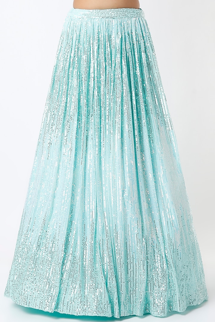 Ice Blue Sequins Net Embroidered Wedding Lehenga Set by Kalighata at Pernia's Pop Up Shop
