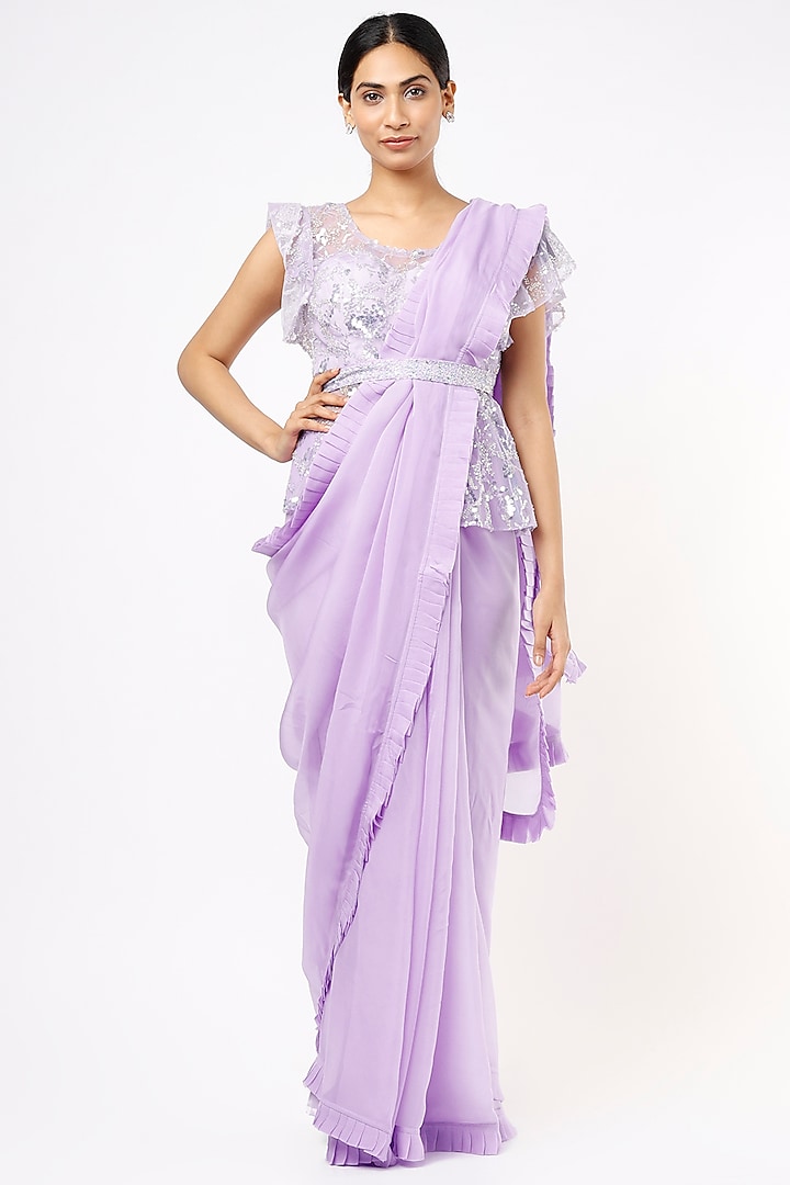 Lilac Organza Saree Set by Kalighata at Pernia's Pop Up Shop