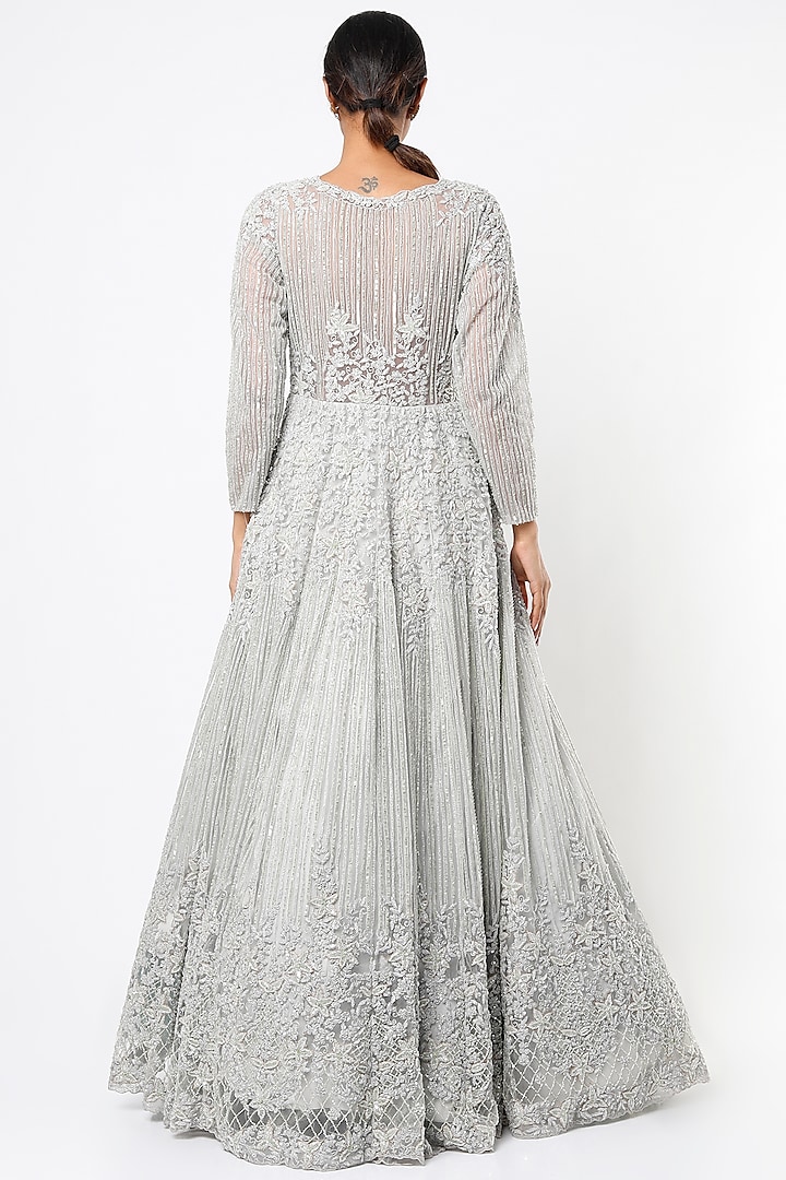 Georgette Embroidered Grey Gown Dress with Dupatta - GW0500