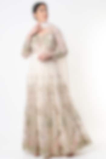 White Embroidered Bridal Anarkali Set by Kalighata at Pernia's Pop Up Shop