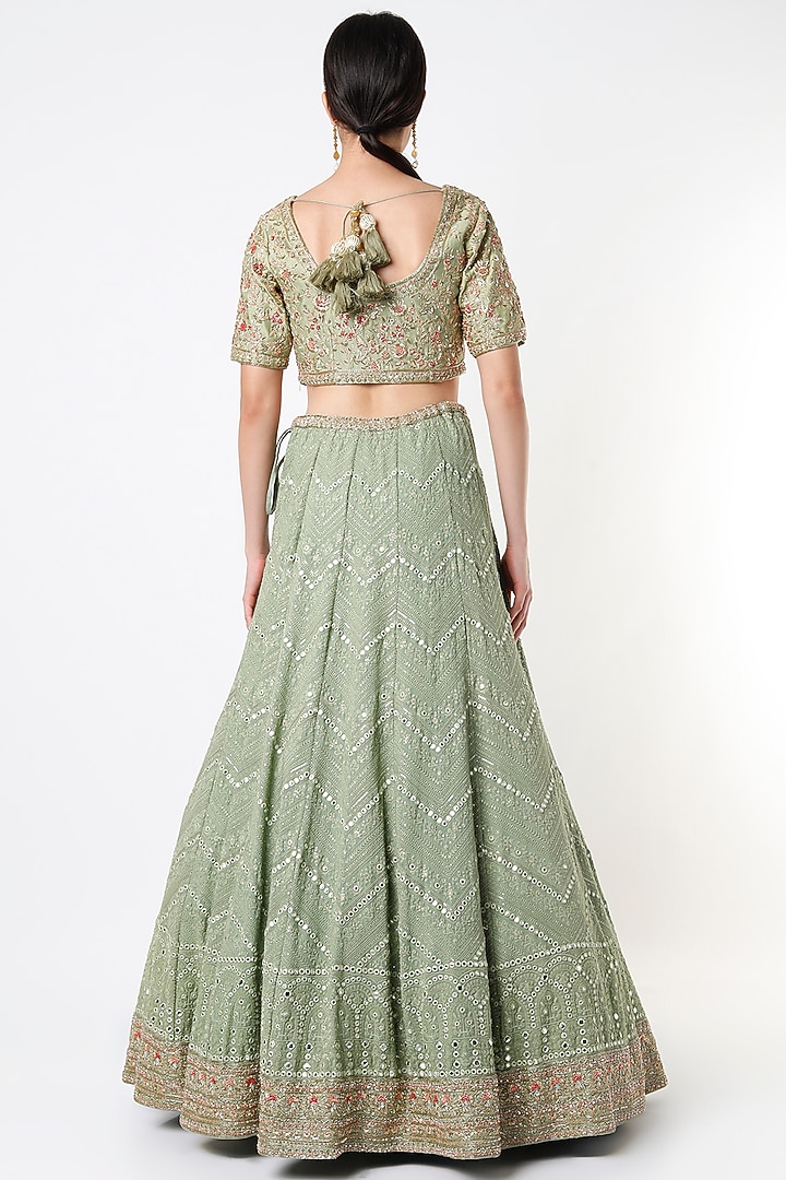 Olive Green Chikankari Embroidered Wedding Lehenga Set by Kalighata at Pernia's Pop Up Shop