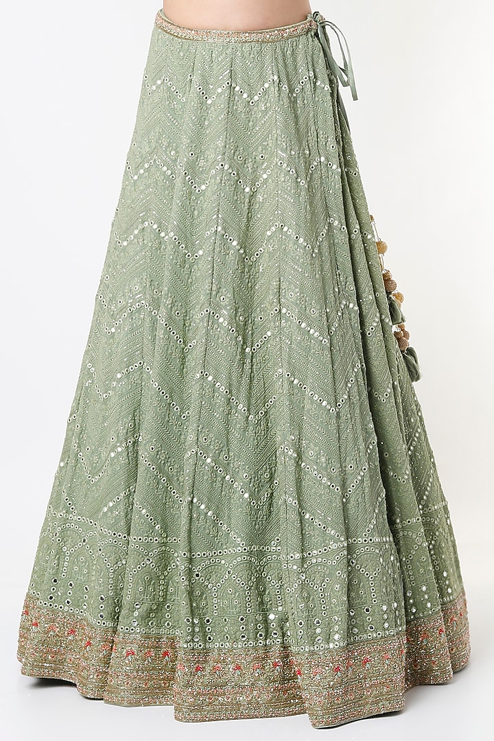 Olive Green Chikankari Embroidered Wedding Lehenga Set by Kalighata at Pernia's Pop Up Shop