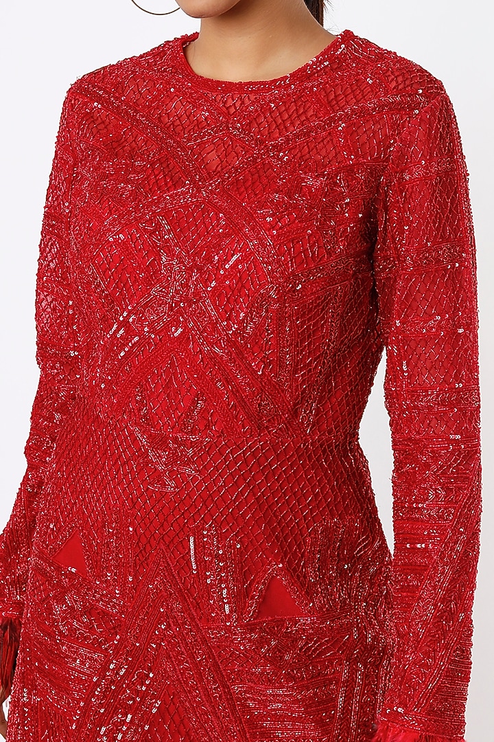 Red Net Mini Vacation Dress by Kalighata at Pernia's Pop Up Shop