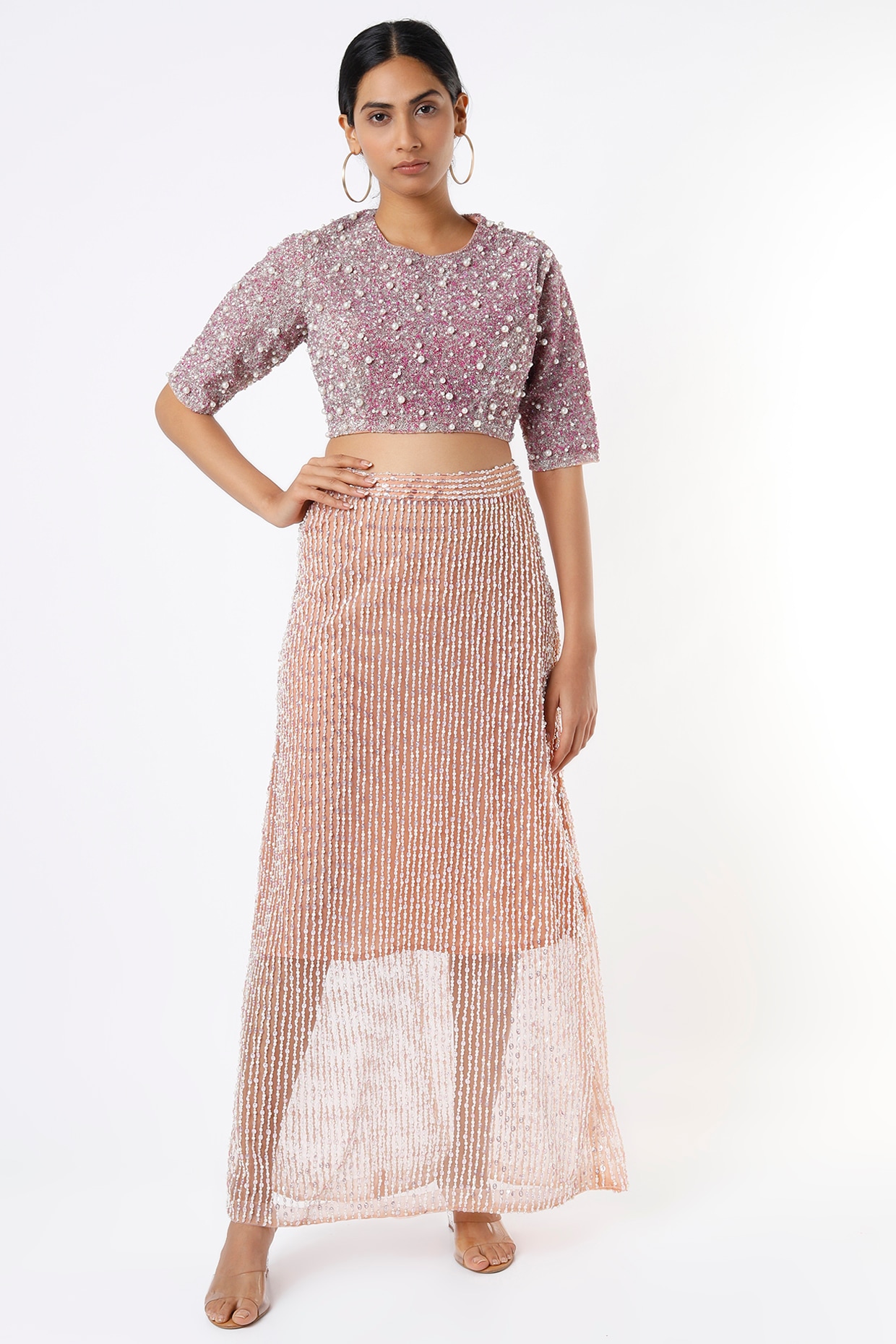 Blush Pink Net Skirt Set by Kalighata at Pernia s Pop Up Shop 2024