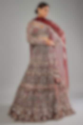 Maroon Net Embellished Lehenga Set by Kalighata