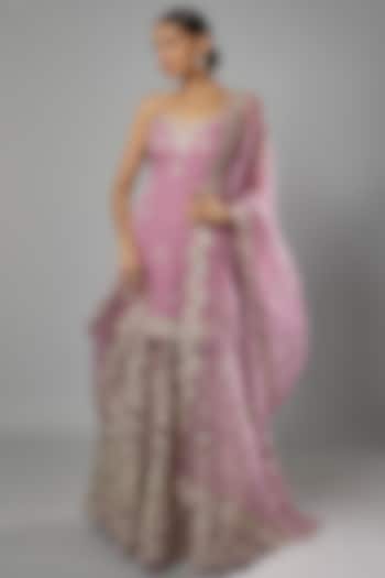 Mauve Organza Embroidered Wedding Sharara Set by Kalighata at Pernia's Pop Up Shop