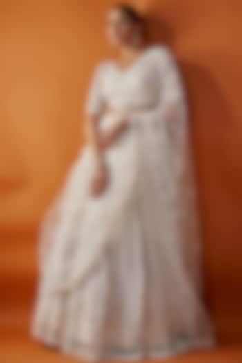 Blush Pink Net Boota Hand Embroidered Bridal Lehenga Set by Kalighata at Pernia's Pop Up Shop