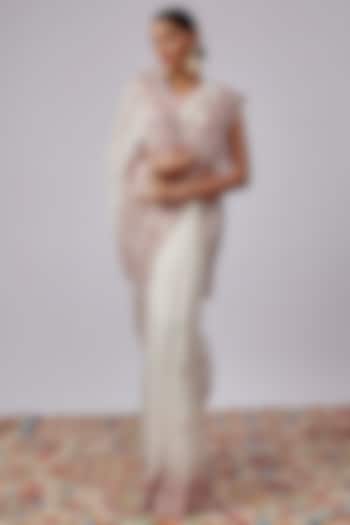 Ivory Organza Hand Embroidered Reception Saree Set by Kalighata at Pernia's Pop Up Shop
