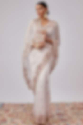 Pink Organza Hand Embroidered Wedding Saree Set by Kalighata at Pernia's Pop Up Shop