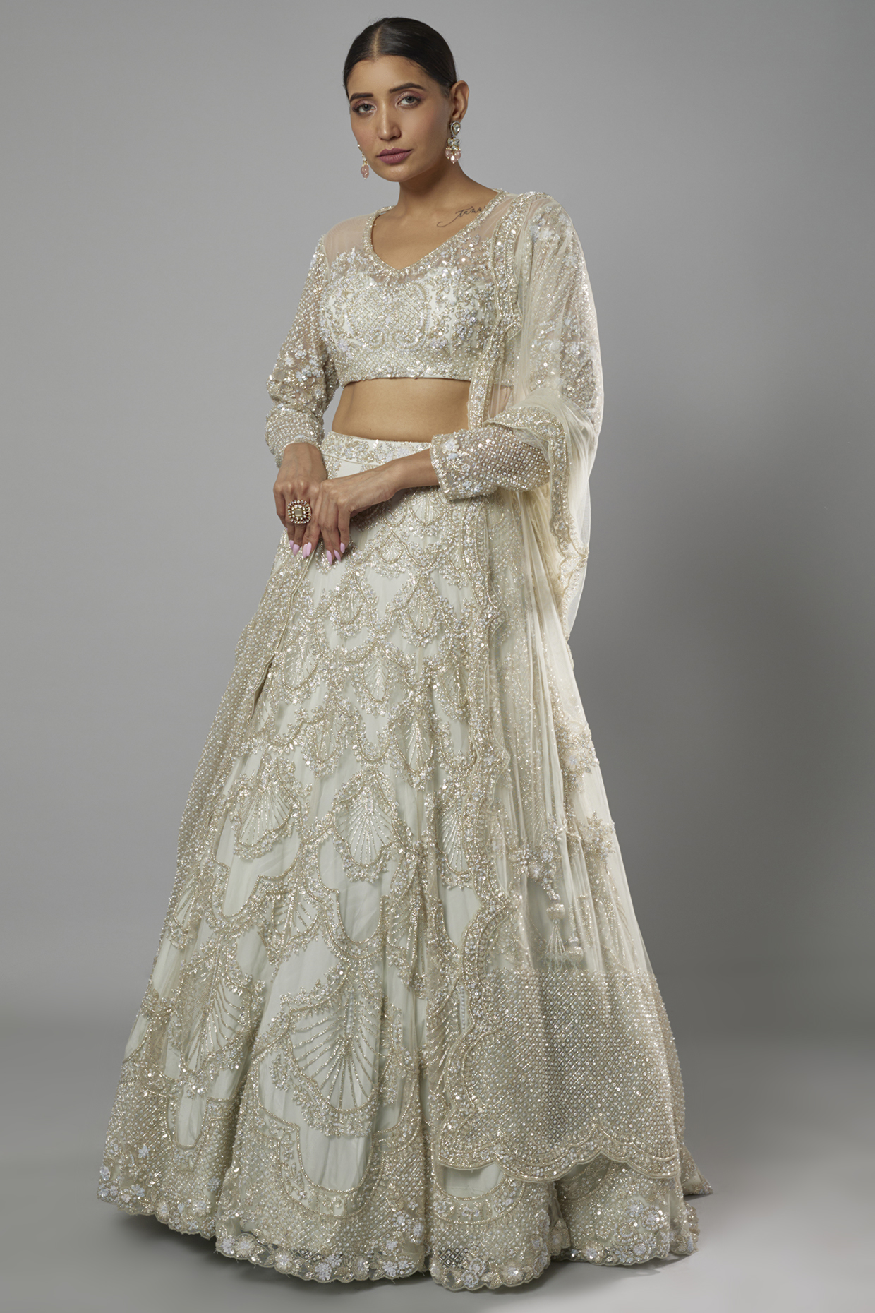 Aqua Net Embellished Bridal Lehenga Set by Kalighata at Pernia's Pop Up Shop