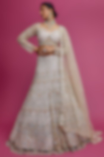 Grey Net Sequined Bridal Lehenga Set by Kalighata at Pernia's Pop Up Shop