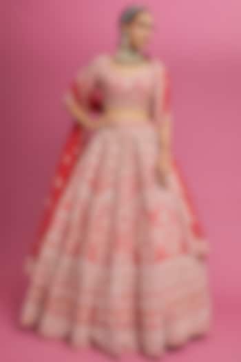 Red Raw Silk Embroidered Bridal Lehenga Set by Kalighata at Pernia's Pop Up Shop