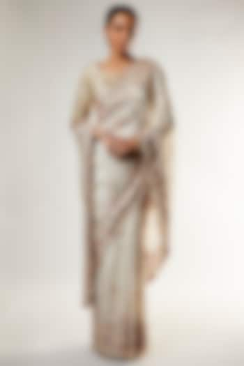 Beige Organza Embellished Saree Set by Kalighata at Pernia's Pop Up Shop