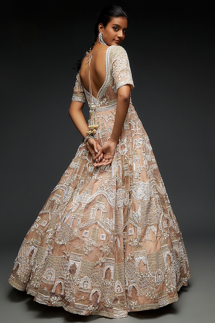 Beige Organza Embroidered Bridal Gown by Kalighata at Pernia's Pop Up Shop