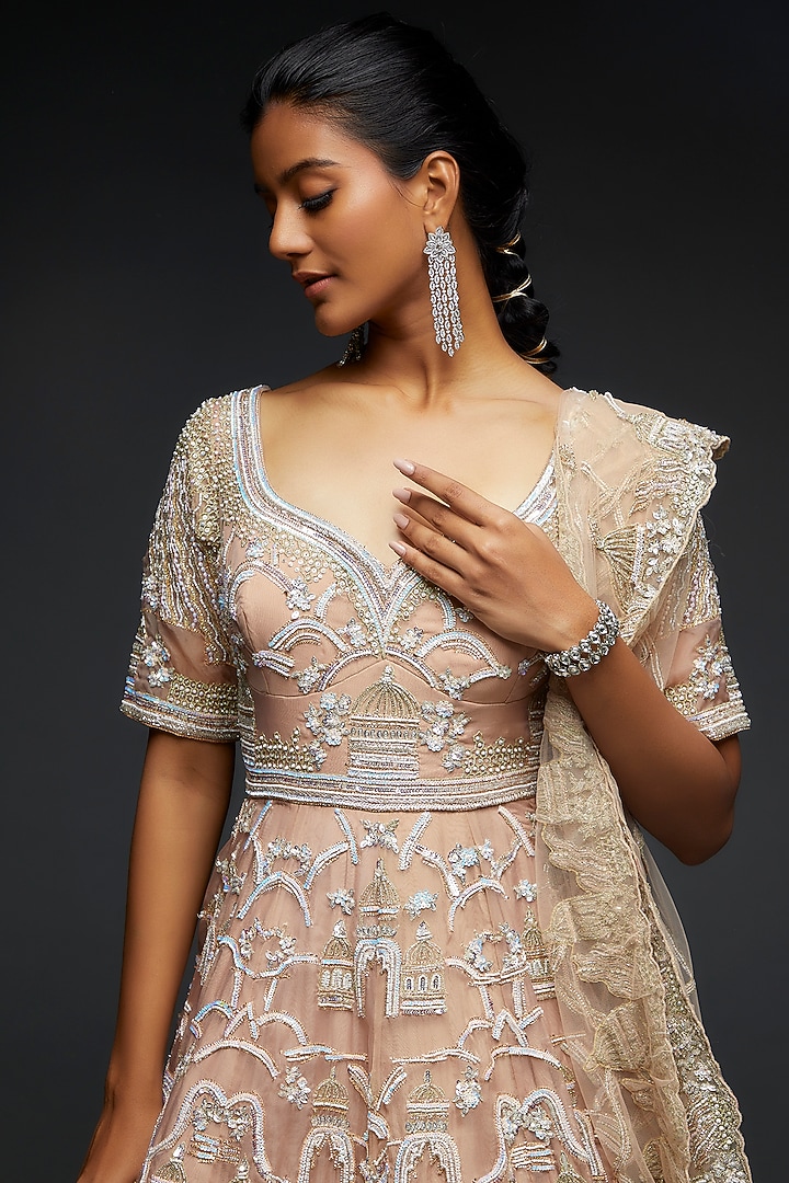 Beige Organza Embroidered Bridal Gown by Kalighata at Pernia's Pop Up Shop