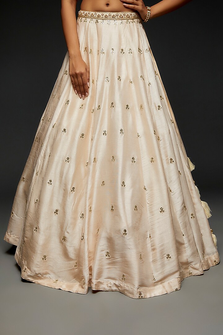 Ivory Silk Hand Embroidered Wedding Lehenga Set by Kalighata at Pernia's Pop Up Shop
