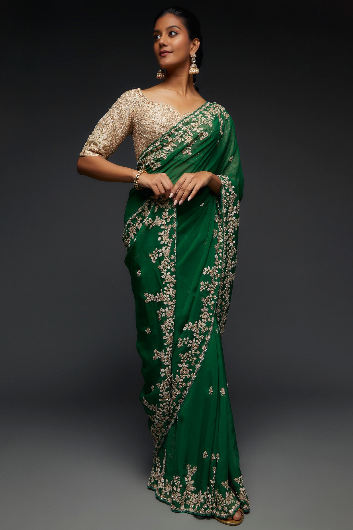 dark green saree design