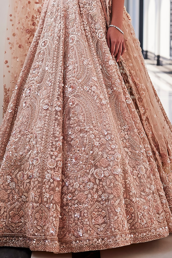 Pink Organza Hand Embroidered Bridal Lehenga Set by Kalighata at Pernia's Pop Up Shop