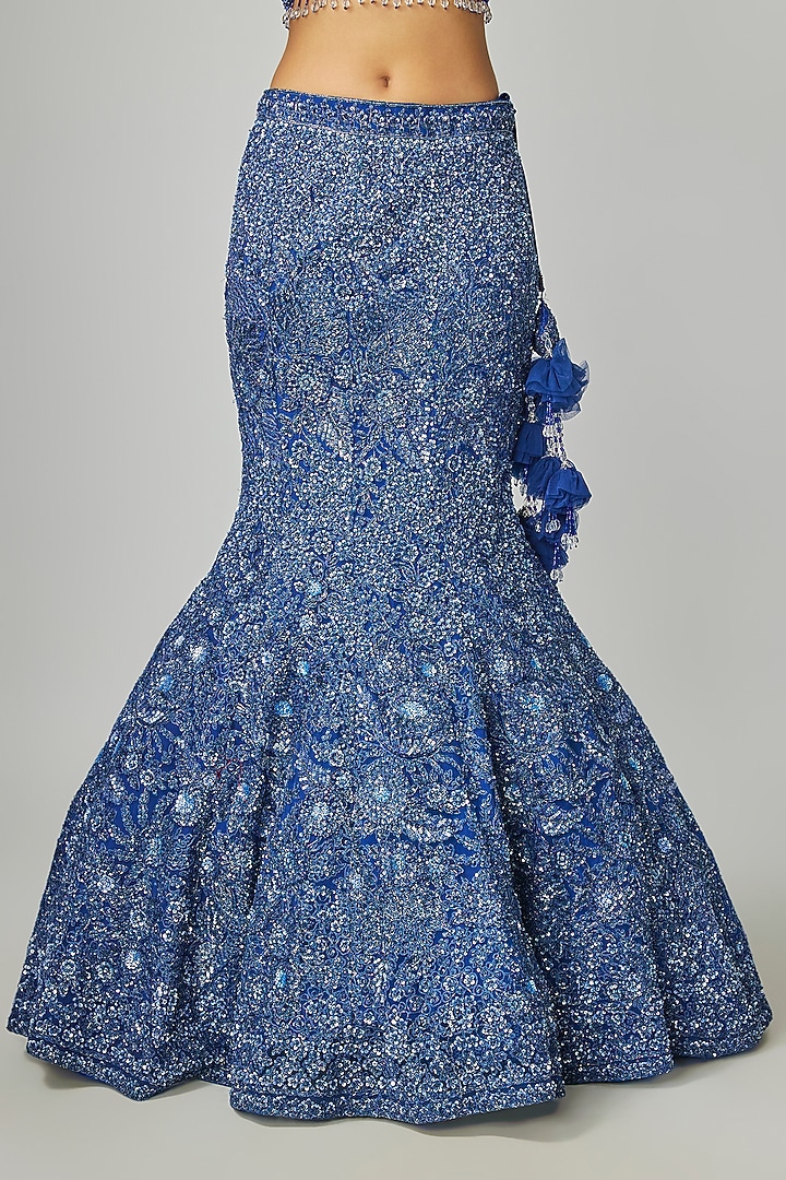 Navy Blue Net Embroidered Bridal Lehenga Set by Kalighata at Pernia's Pop Up Shop