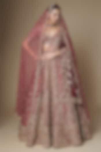 Maroon Raw Silk Bridal Lehenga Set by Kalighata at Pernia's Pop Up Shop