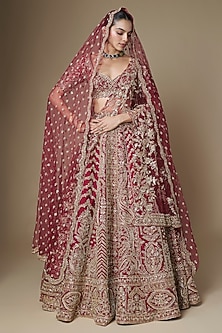 Maroon Raw Silk Lehenga Set by Kalighata-POPULAR PRODUCTS AT STORE