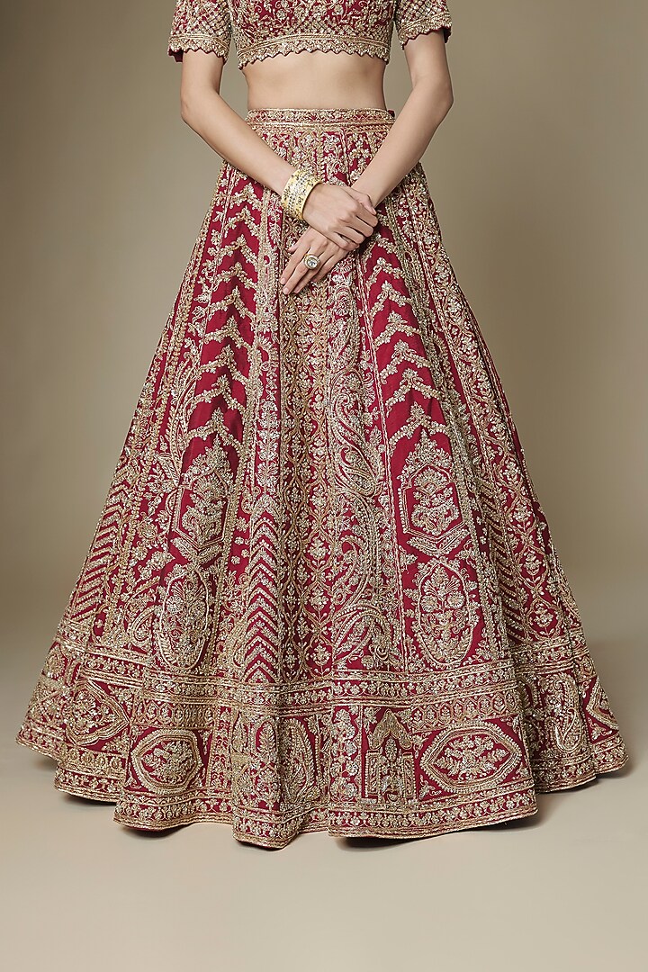 Maroon Raw Silk Bridal Lehenga Set by Kalighata at Pernia's Pop Up Shop