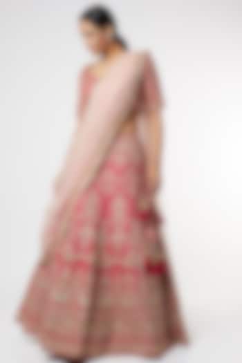 Red Hand Embroidered Wedding Lehenga Set by Kalighata at Pernia's Pop Up Shop