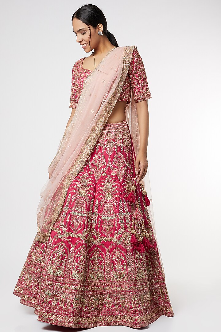 Red Hand Embroidered Wedding Lehenga Set by Kalighata at Pernia's Pop Up Shop