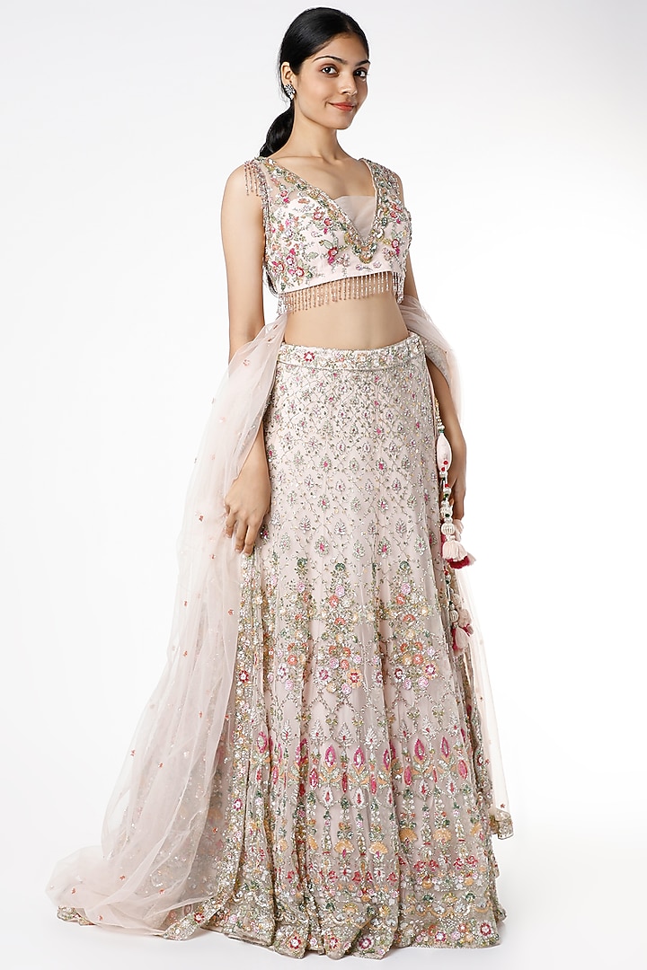 Blush Pink Hand Embellished Wedding Lehenga Set by Kalighata at Pernia's Pop Up Shop