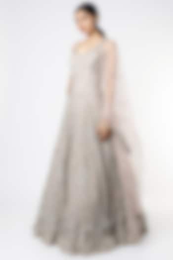 Light Pink Embellished Wedding Gown With Dupatta by Kalighata at Pernia's Pop Up Shop