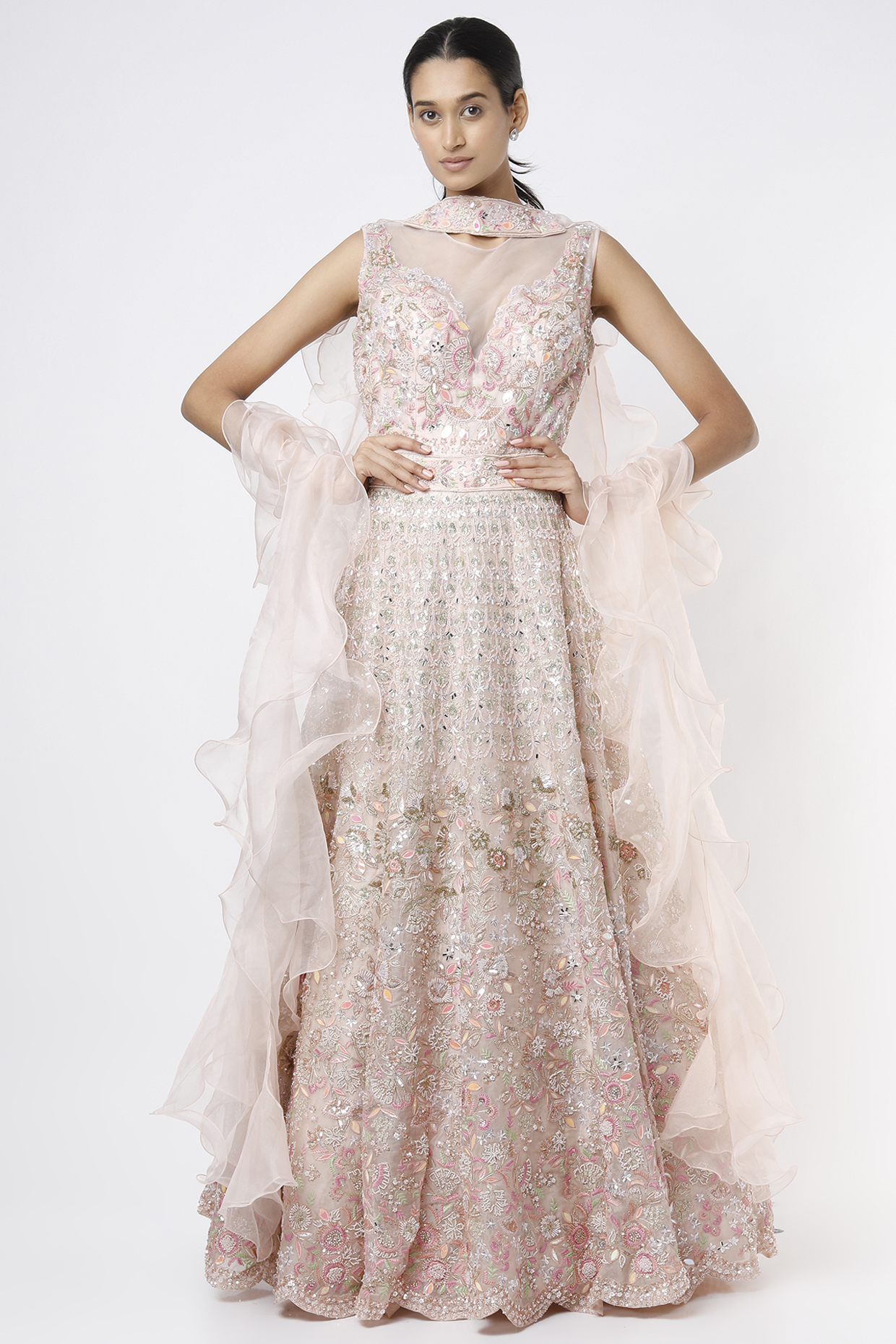 Peach Embellished Gown by Kalighata