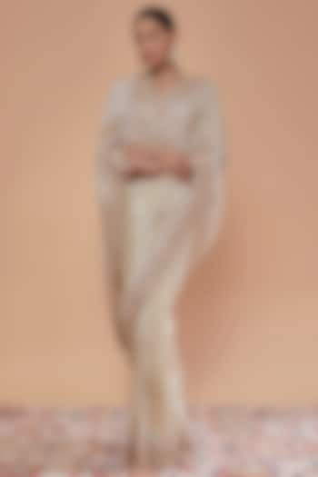 Ivory Pure Organza Hand Embroidered Reception Saree Set by Kalighata at Pernia's Pop Up Shop