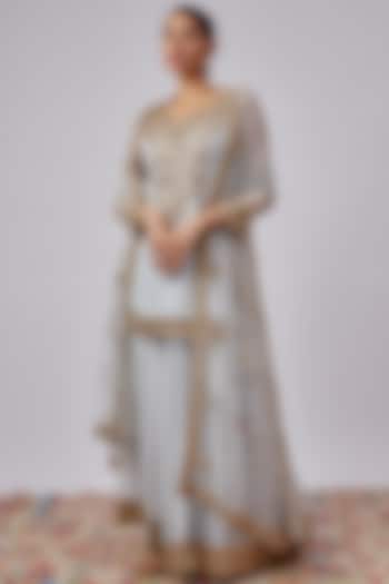 Light Blue Organza Embroidered Wedding Sharara Set by Kalighata at Pernia's Pop Up Shop