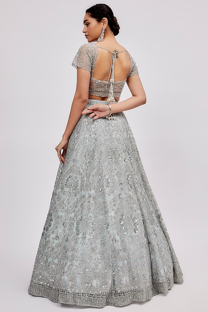 Grey Net Embroidered Bridal Lehenga Set by Kalighata at Pernia's Pop Up Shop
