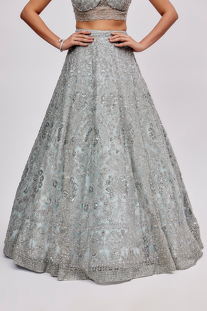 Grey Net Embroidered Bridal Lehenga Set by Kalighata at Pernia's Pop Up Shop