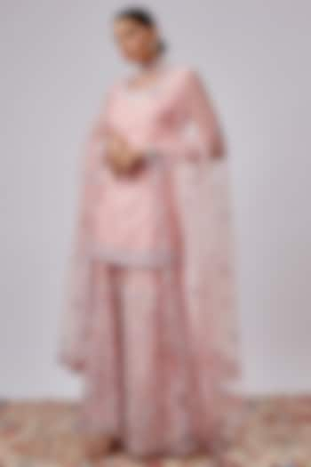 Pink Organza Embroidered Sharara Set by Kalighata at Pernia's Pop Up Shop