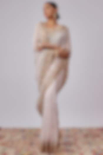 Pink Pure Organza Hand Embroidered Reception Saree Set by Kalighata at Pernia's Pop Up Shop